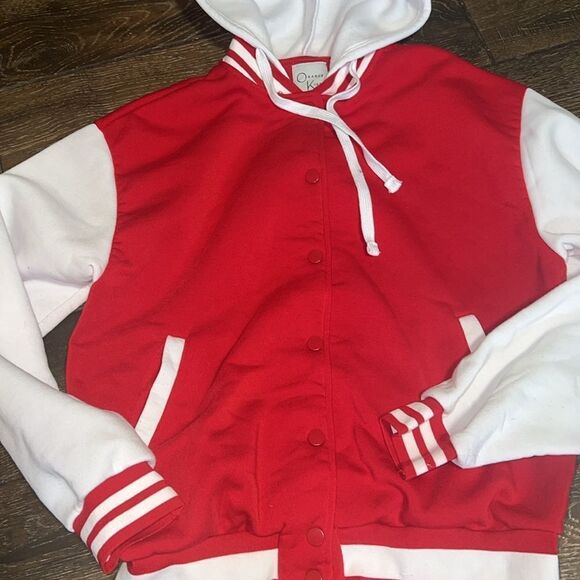 ORANGE KISS.. button-down sweatshirt with hood - warm sz S —————-essentials - Picture 2 of 6